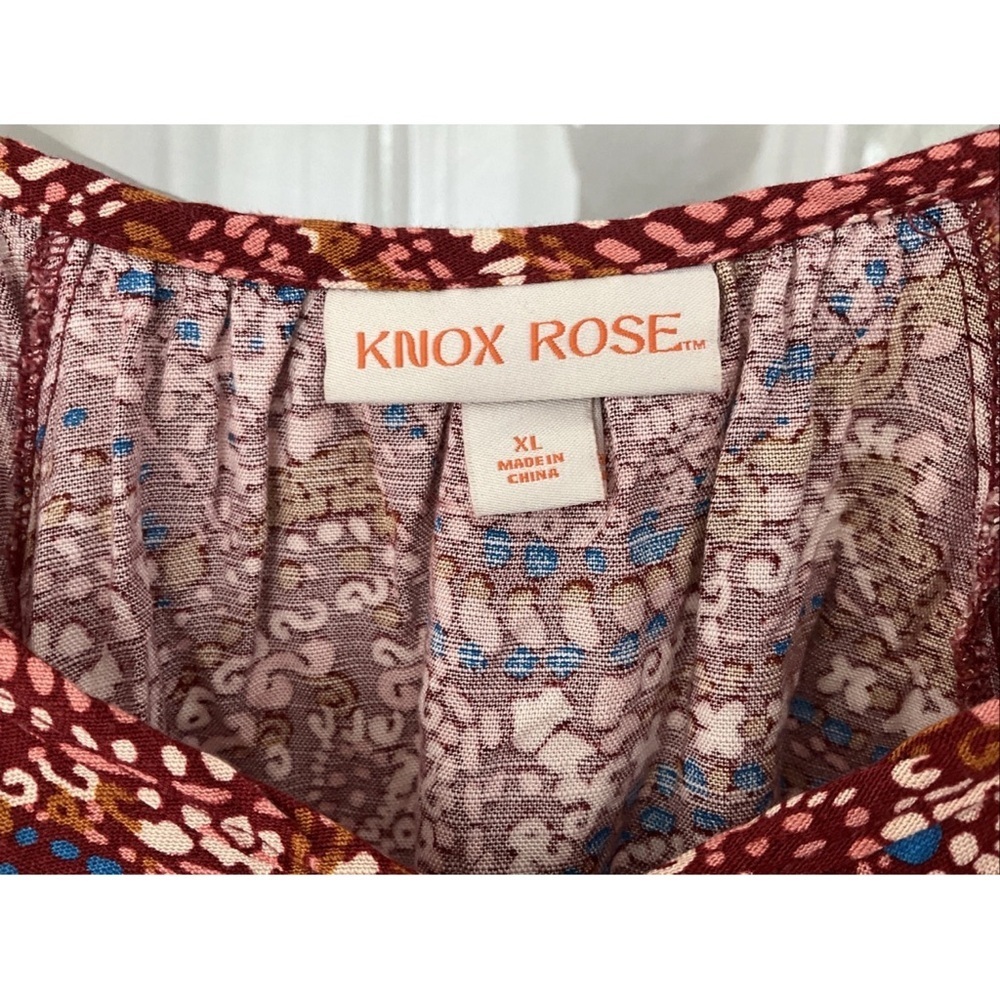 Knox Rose Red Paisley Tunic Top Size XL Long Sleeve Smocked Boho Peasant Prairie - Picture 3 of 6